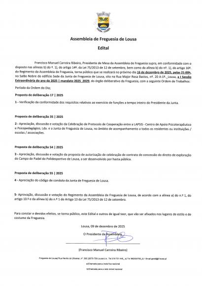 1&ordf; Sess&atilde;o Extraordin&aacute;ria 16 de dezembro de 2025 | Mandato 2025 - 2029