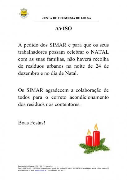 Aviso - Condicionamento na Recolha de Res&iacute;duos por parte dos SIMAR