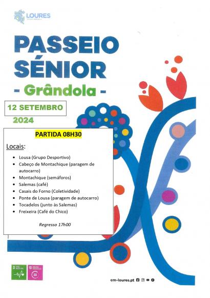 Passeio Sénior - Grândola |12 setembro 2024 | 08h30 Passeio Sénior - Grândola |12 setembro 2024 | 08h30