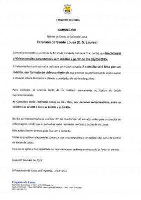 IMPORTANTE - Comunicado à População Utentes do Centro de Saúde de Lousa